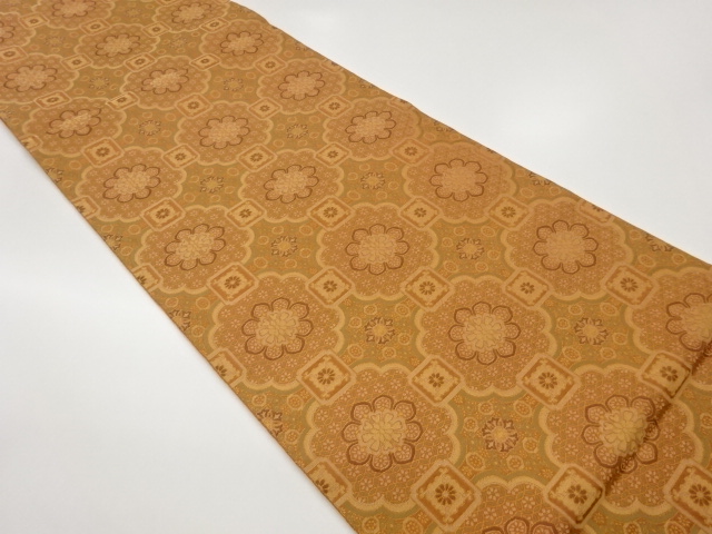 あらいそ製　華文に変わり格子模様織出し全通袋帯